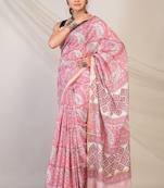 pink zari work, tassle cotton silk blend bhagalpuri ethnic saree with unstitched blouse
