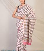 white zari work, tassle cotton silk blend bhagalpuri ethnic saree with unstitched blouse