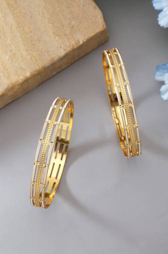 Gold color 1 pair of fashion bangle size: 2.4 (plkb133gld-2.4)