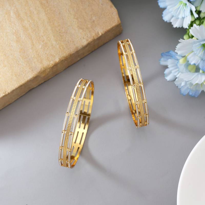 Gold color 1 pair of fashion bangle size: 2.4 (plkb133gld-2.4)