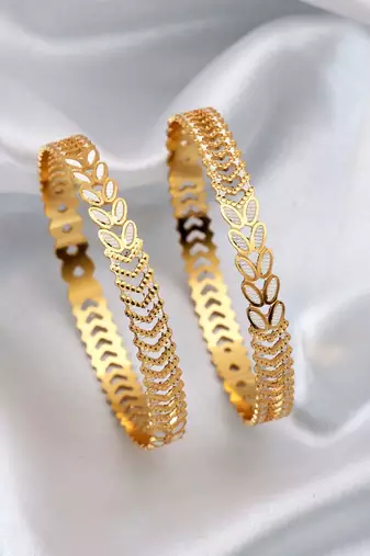 Gold color 1 pair of fashion bangle size: 2.4 (plkb134gld-2.4)