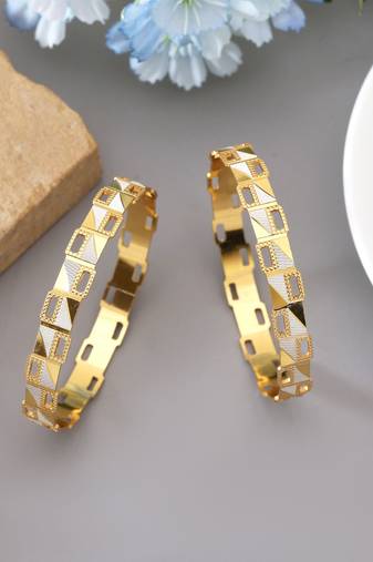 Gold color 1 pair of fashion bangle size: 2.4 (plkb135gld-2.4)