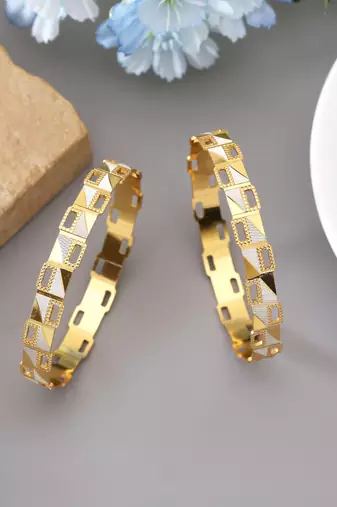 Gold color 1 pair of fashion bangle size: 2.4 (plkb135gld-2.4)