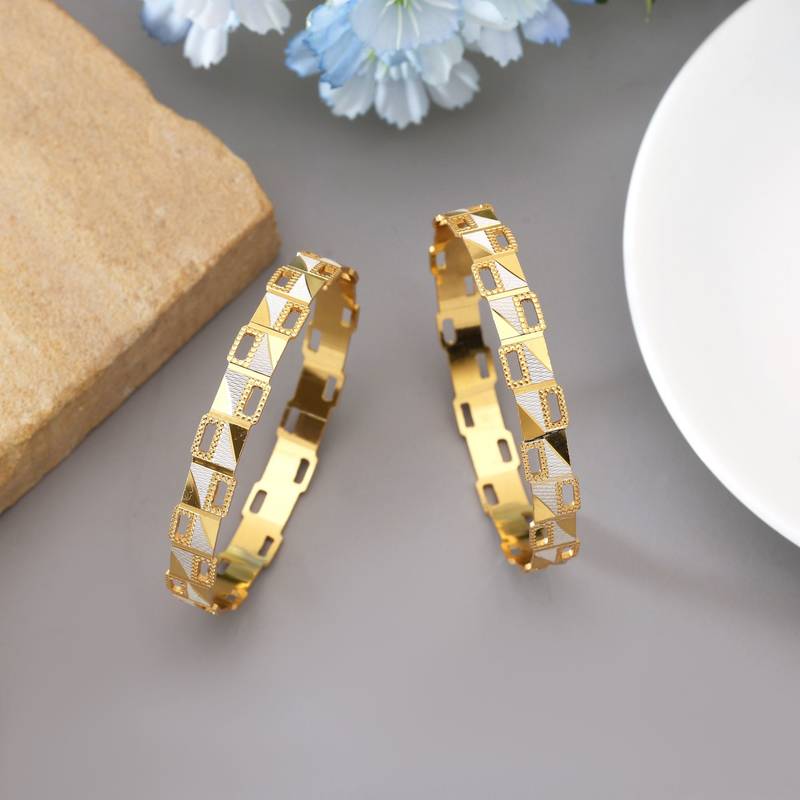 Gold color 1 pair of fashion bangle size: 2.4 (plkb135gld-2.4)