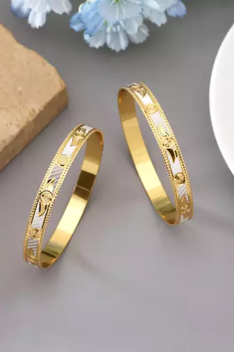 Gold color 1 pair of fashion bangle size: 2.4 (plkb136gld-2.4)