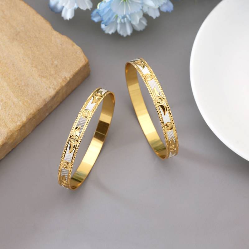 Gold color 1 pair of fashion bangle size: 2.4 (plkb136gld-2.4)