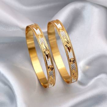 Gold color 1 pair of fashion bangle size: 2.4 (plkb136gld-2.4) 2