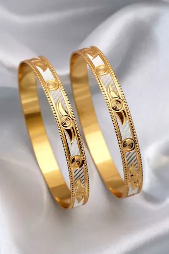 Gold color 1 pair of fashion bangle size: 2.4 (plkb136gld-2.4)