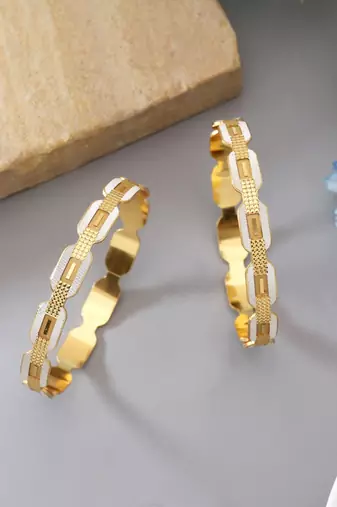 Gold color 1 pair of fashion bangle size: 2.4 (plkb138gld-2.4)
