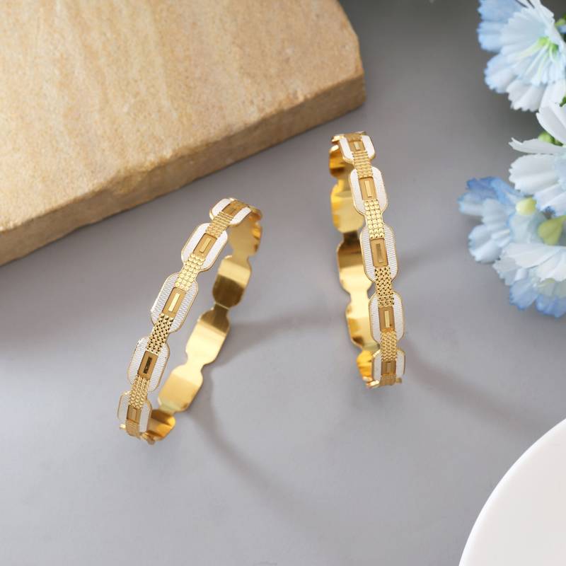 Gold color 1 pair of fashion bangle size: 2.4 (plkb138gld-2.4)
