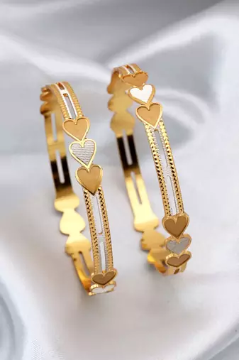 Gold color 1 pair of fashion bangle size: 2.4 (plkb139gld-2.4)