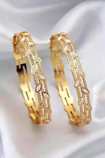 Gold color 1 pair of fashion bangle size: 2.4 (plkb140gld-2.4)