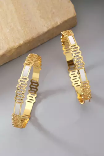 Gold color 1 pair of fashion bangle size: 2.4 (plkb141gld-2.4)