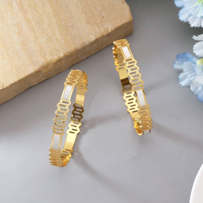 Gold color 1 pair of fashion bangle size: 2.4 (plkb141gld-2.4)