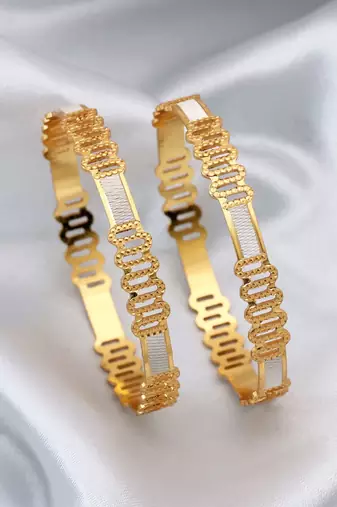 Gold color 1 pair of fashion bangle size: 2.4 (plkb141gld-2.4)