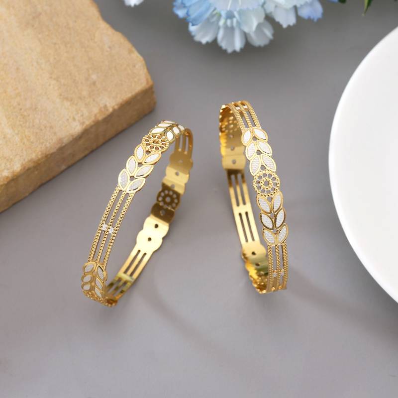Gold color 1 pair of fashion bangle size: 2.4 (plkb142gld-2.4)