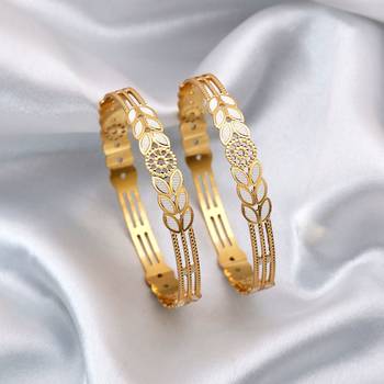 Gold color 1 pair of fashion bangle size: 2.4 (plkb142gld-2.4) 2