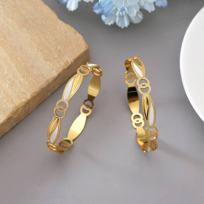 Gold color 1 pair of fashion bangle size: 2.4 (plkb143gld-2.4)