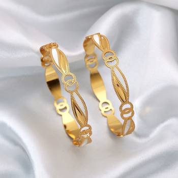 Gold color 1 pair of fashion bangle size: 2.4 (plkb143gld-2.4) 2