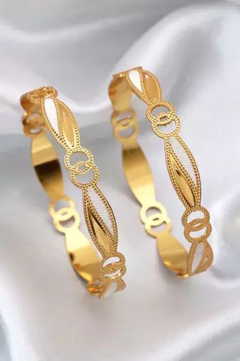 Gold color 1 pair of fashion bangle size: 2.4 (plkb143gld-2.4)