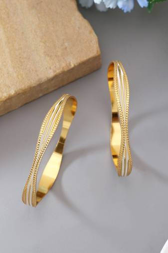 Gold color 1 pair of fashion bangle size: 2.4 (plkb144gld-2.4)