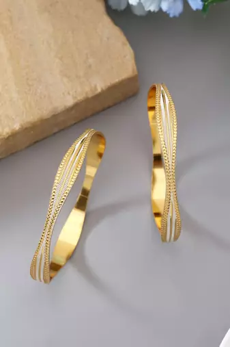 Gold color 1 pair of fashion bangle size: 2.4 (plkb144gld-2.4)