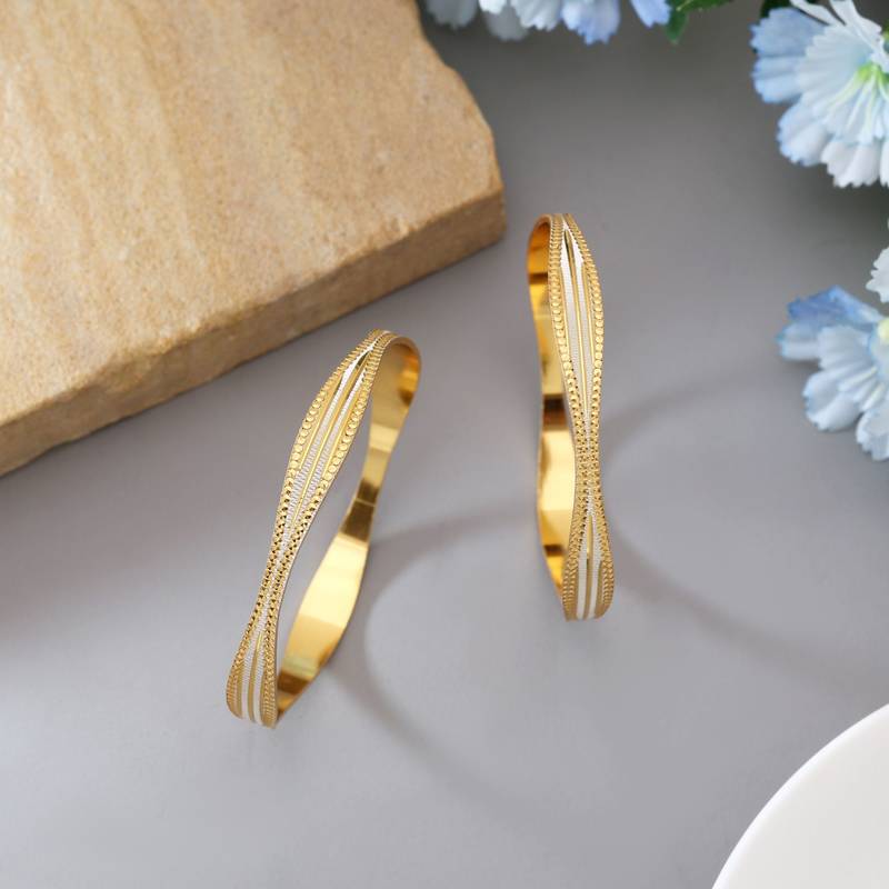 Gold color 1 pair of fashion bangle size: 2.4 (plkb144gld-2.4)