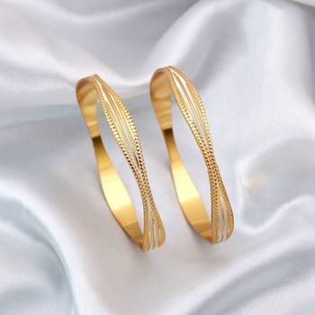 Gold color 1 pair of fashion bangle size: 2.4 (plkb144gld-2.4) 2