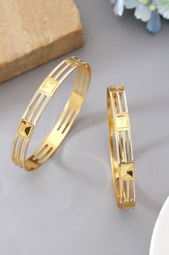 Gold color 1 pair of fashion bangle size: 2.4 (plkb145gld-2.4)