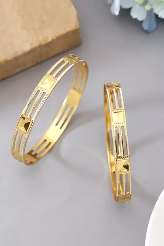 Gold color 1 pair of fashion bangle size: 2.4 (plkb145gld-2.4)
