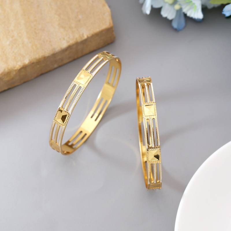Gold color 1 pair of fashion bangle size: 2.4 (plkb145gld-2.4)
