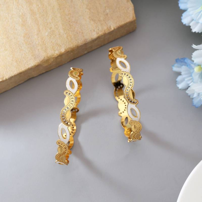 Gold color 1 pair of fashion bangle size: 2.4 (plkb146gld-2.4)