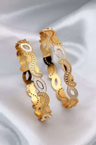Gold color 1 pair of fashion bangle size: 2.4 (plkb146gld-2.4)