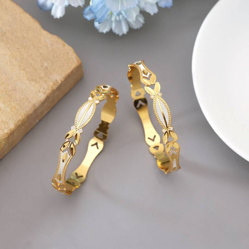 Gold color 1 pair of fashion bangle size: 2.4 (plkb147gld-2.4)