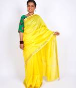 lemon yellow zari work, maheshwari tusser silk blend bhagalpuri ethnic saree with unstitched blouse