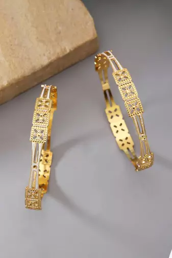 Gold color 1 pair of fashion bangle size: 2.4 (plkb148gld-2.4)