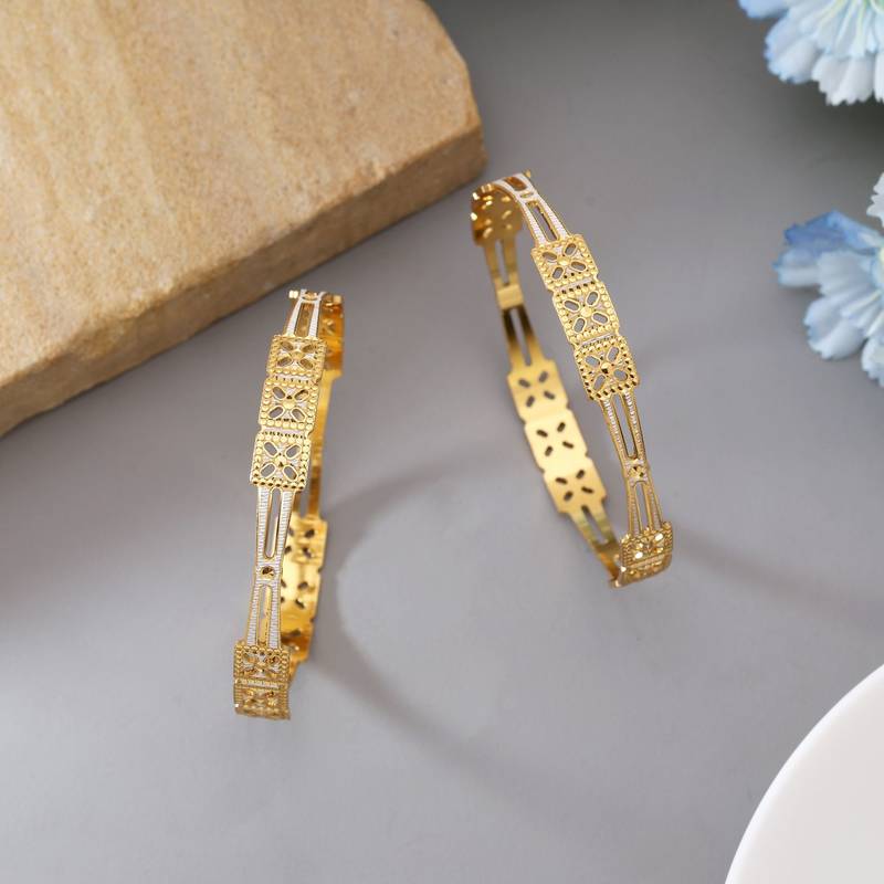 Gold color 1 pair of fashion bangle size: 2.4 (plkb148gld-2.4)