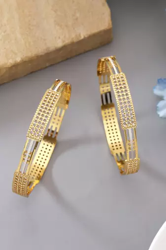 Gold color 1 pair of fashion bangle size: 2.4 (plkb150gld-2.4)