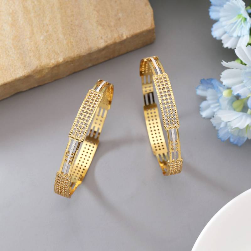 Gold color 1 pair of fashion bangle size: 2.4 (plkb150gld-2.4)