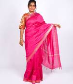 pink zari work, maheshwari tusser silk blend bhagalpuri ethnic saree with unstitched blouse