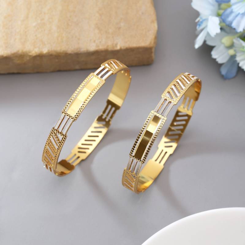Gold color 1 pair of fashion bangle size: 2.4 (plkb152gld-2.4)