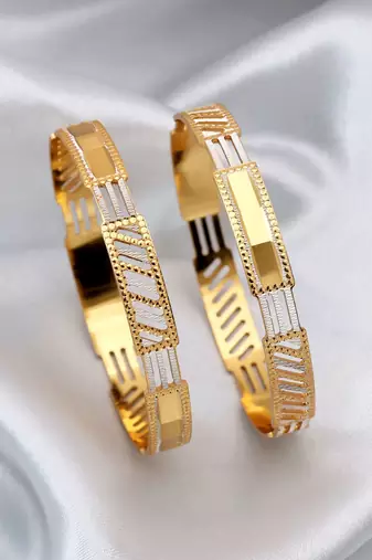 Gold color 1 pair of fashion bangle size: 2.4 (plkb152gld-2.4)