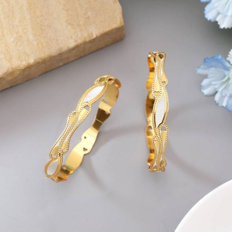 Gold color 1 pair of fashion bangle size: 2.4 (plkb154gld-2.4)