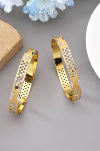 Gold color 1 pair of fashion bangle size: 2.4 (plkb155gld-2.4)