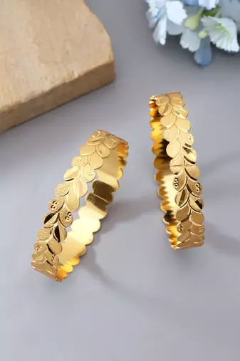 Gold color 1 pair of fashion bangle size: 2.4 (plkb164gld-2.4)