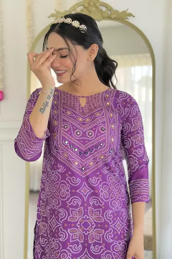  lavendor Crepe Embroidery Work Straight Kurta Pant and Dupatta Set
