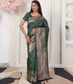 Green color weving work lichi silk fancy saree with blouse
