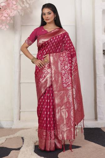 Blue color weving work lichi silk fancy saree with blouse