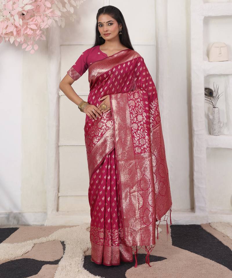 Blue color weving work lichi silk fancy saree with blouse