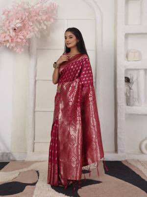 Blue color weving work lichi silk fancy saree with blouse 2